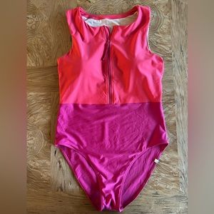 Summersalt The Surge Zip Front One Piece Swimsuit, Strawberry and Spritz, sz 12